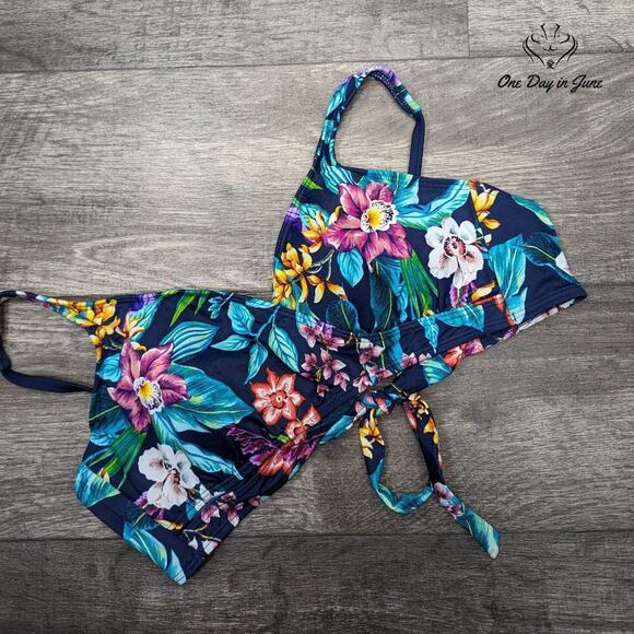 Coastal Blue Cross Front Padded Tie Back Bikini Top Size XL - Picture 1 of 3